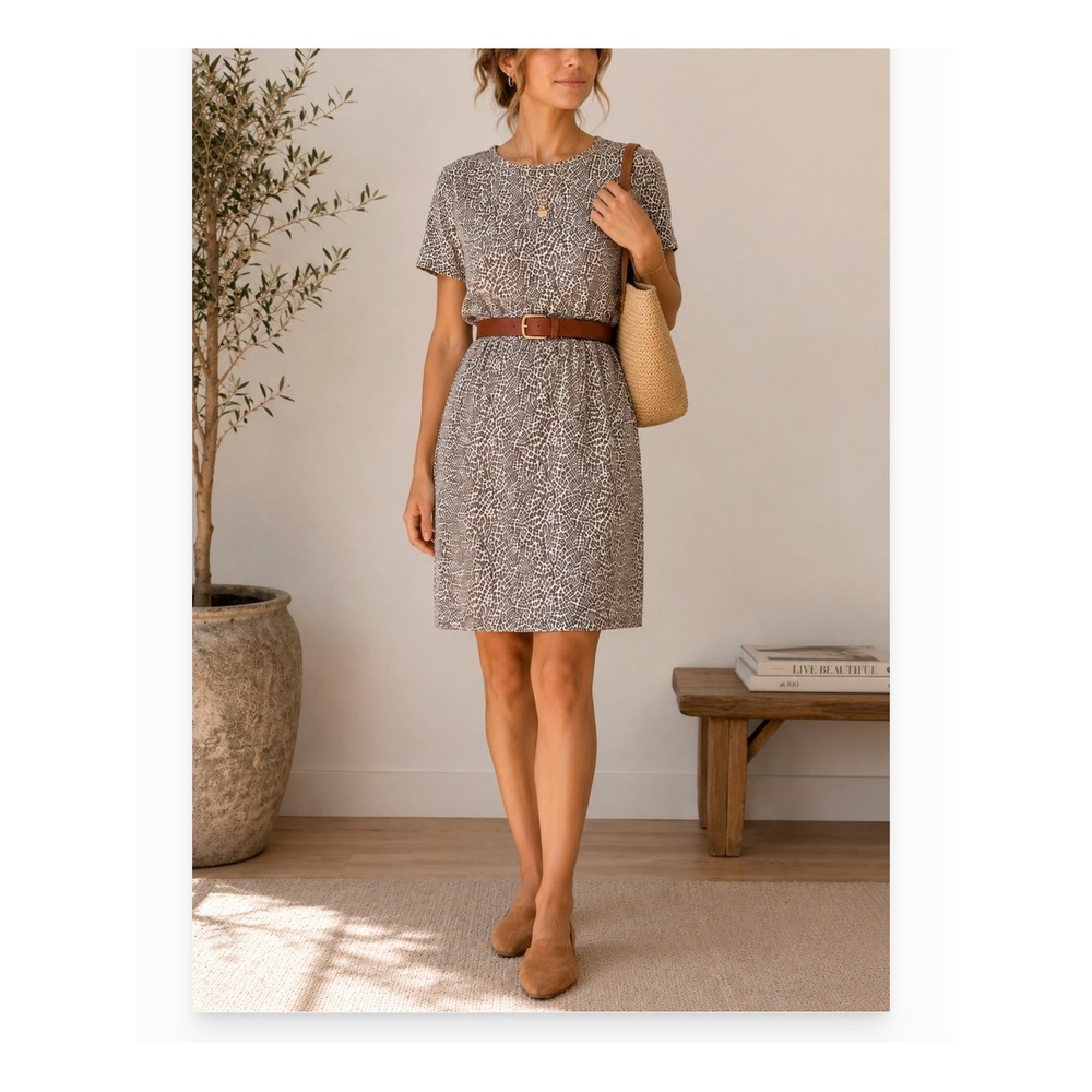 Jenni Kayne Leopard Print Silk Blend Shift Dress Size Small Made in USA